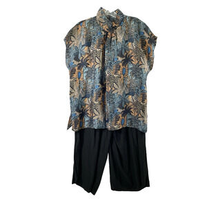 Lola & Sophie New York Pant Suit Womens Medium Tropical Print Top Wide Leg Pants
